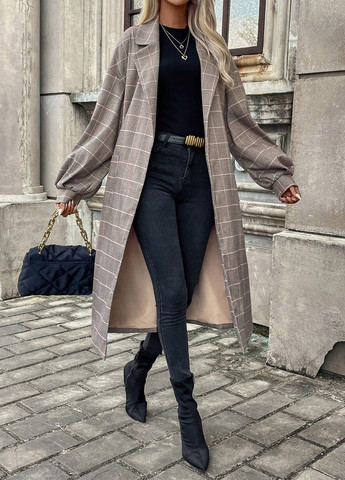 Сіро-бежеве демісезонне Пальто однобортне SHEIN