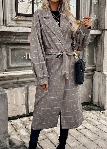 Сіро-бежеве демісезонне Пальто однобортне SHEIN