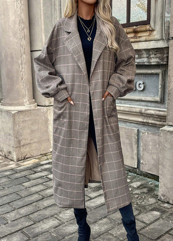 Сіро-бежеве демісезонне Пальто однобортне SHEIN