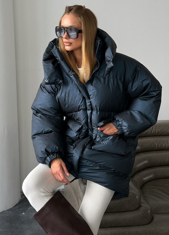 Темно-синій зимній Пуховик No Brand