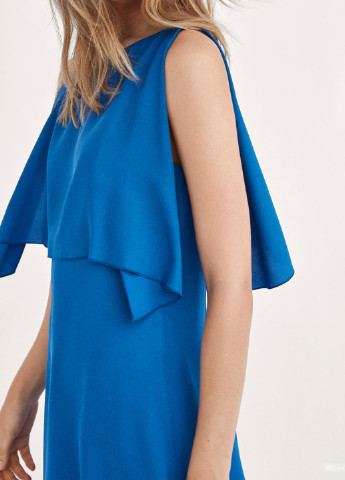 Синее коктейльное платье а-силуэт Massimo Dutti однотонное