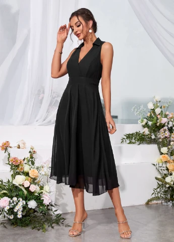 Черное коктейльное, вечернее платье а-силуэт SHEIN однотонное