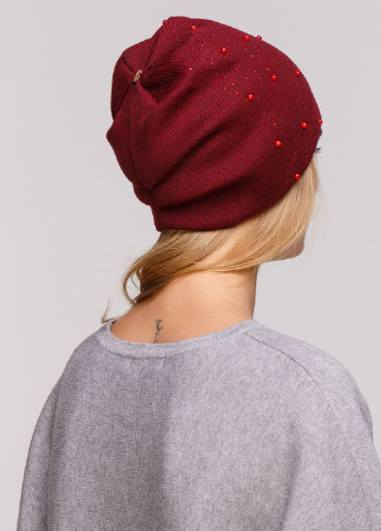 Зимняя теплая женская шапка с жемчугом и камнями на флисовой подкладке 550050 DeMari марс (237864207)