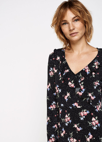 Черное кэжуал платье Springfield с цветочным принтом