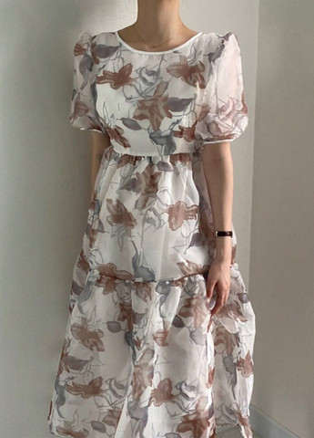 Белое кэжуал, коктейльное, праздничный платье а-силуэт SHEIN с цветочным принтом