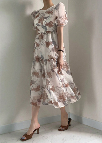 Белое кэжуал, коктейльное, праздничный платье а-силуэт SHEIN с цветочным принтом