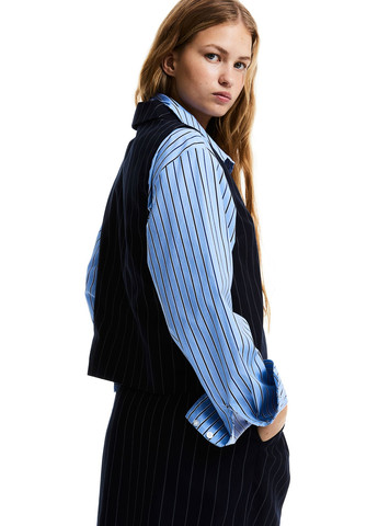 Темно-синяя кэжуал, офисная в полоску юбка H&M