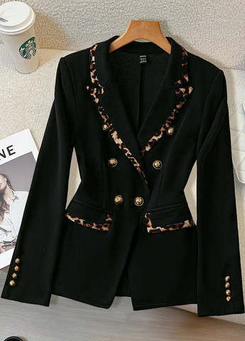 Черный женский жакет SHEIN однотонный - демисезонный