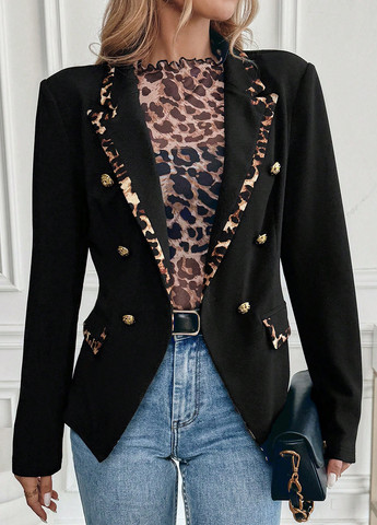 Черный женский жакет SHEIN однотонный - демисезонный