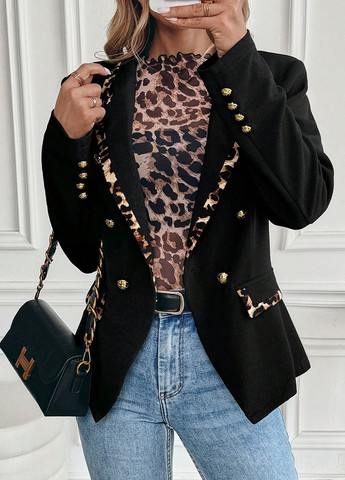 Черный женский жакет SHEIN однотонный - демисезонный