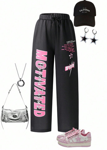 Черные спортивные, кэжуал демисезонные брюки SHEIN