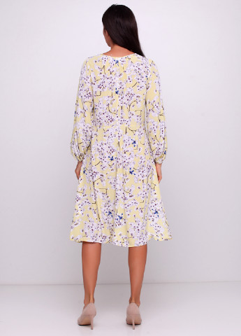 Светло-желтое кэжуал платье клеш H&M с цветочным принтом