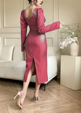 Бордовое праздничный, вечернее платье футляр SHEIN однотонное