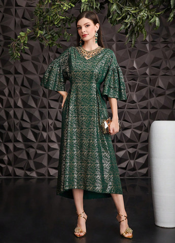 Темно-зелена кежуал сукня а-силует SHEIN з абстрактним візерунком
