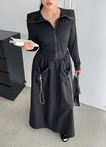 Чорна кежуал сукня SHEIN однотонна