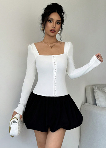 Черно-белое кэжуал платье баллон SHEIN однотонное