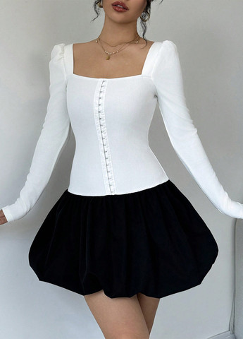 Черно-белое кэжуал платье баллон SHEIN однотонное