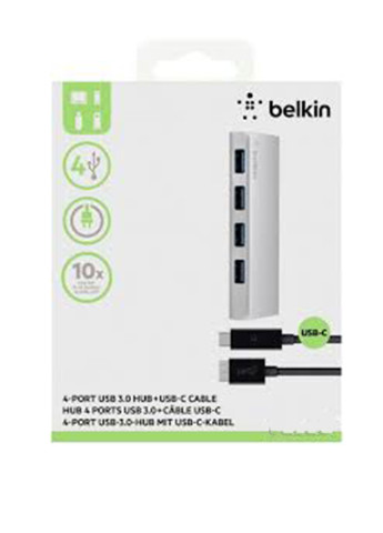 Концентратор Belkin usb 3.0, ultra-slim metal, 4 порта + usb-c кабель, активный з бп, silver (f4u088vf) (136463914)
