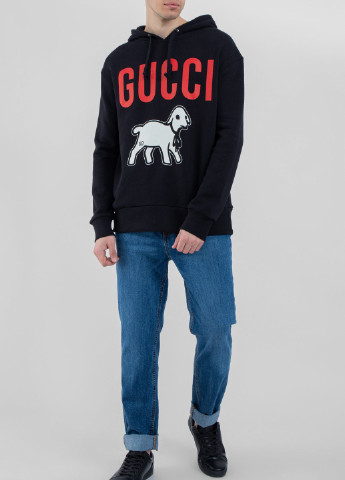 Черный хлопковый худи с принтом Gucci (251176567)