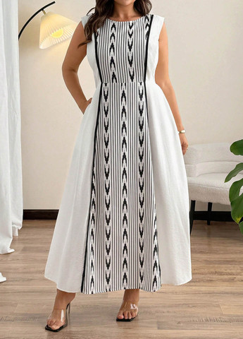 Білий кежуал сукня SHEIN з геометричним візерунком