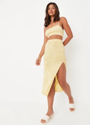 Желтая повседневная цветочной расцветки юбка Missguided карандаш
