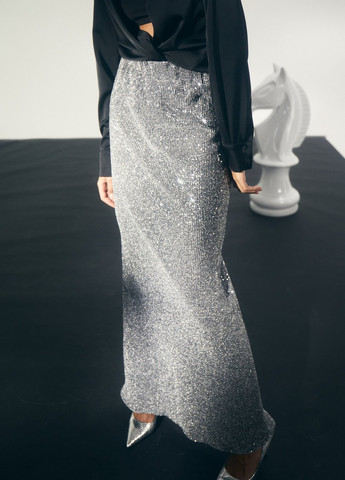 Серебряная вечерний однотонная юбка Gepur
