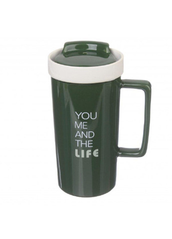 Велика керамічна чашка з кришкою 620 мл, зелений (66-5575) No Brand (254035552)