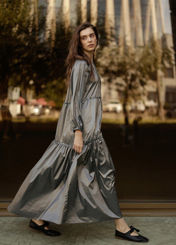 Серое кэжуал платье клеш WKMF однотонное