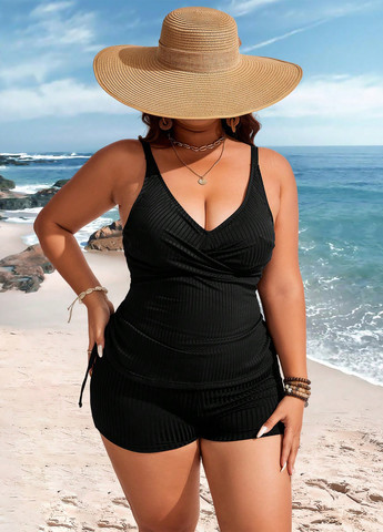 Черный летний купальник (топ, трусики) танкини, раздельный SHEIN