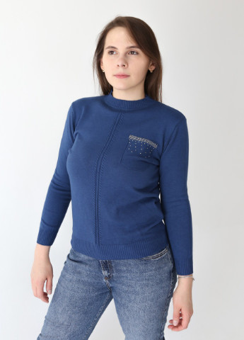 Синий демисезонный свитер женский синий прямой со стразами JEANSclub Прямая