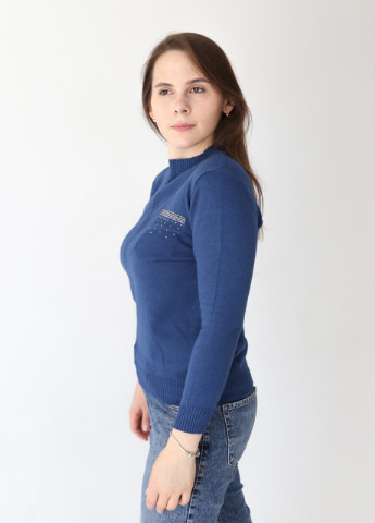 Синий демисезонный свитер женский синий прямой со стразами JEANSclub Прямая