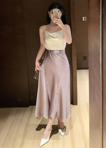 Серо-голубая кэжуал однотонная юбка SHEIN на запах, а-силуэта (трапеция)