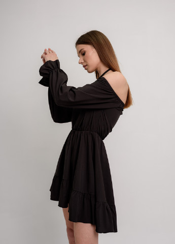 Черное коктейльное воздушное легкое платье Hand Made однотонное