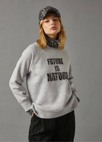 Светло-серый свитшот KOTON надпись без декора (252548171)