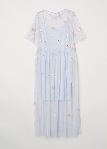 Світло-блакитна кежуал сукня кльош, а-силует H&M з квітковим принтом