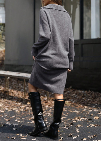 Серое кэжуал платье платье-свитер SHEIN однотонное