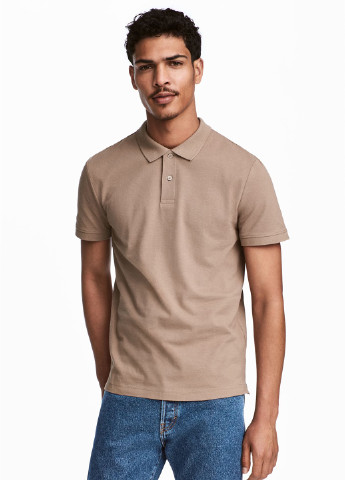 Бежевая футболка-поло для мужчин H&M однотонная