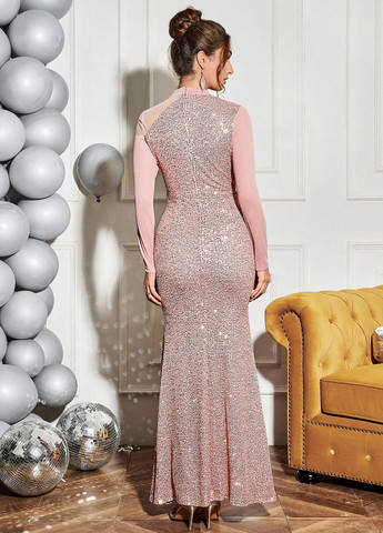 Світло-рожева святковий, вечірня сукня годе, а-силует SHEIN однотонна