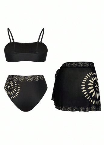 Черный летний купальник (лиф, трусики, юбка) топ, бандо, раздельный SHEIN