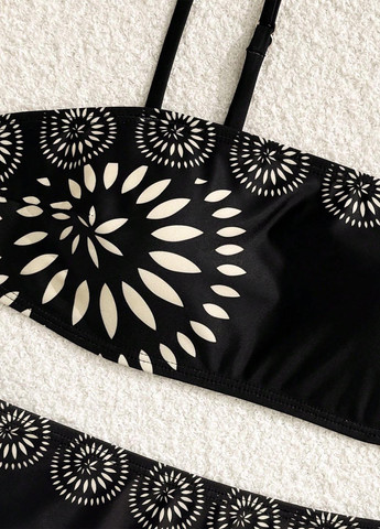 Черный летний купальник (лиф, трусики, юбка) топ, бандо, раздельный SHEIN