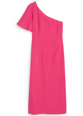 Малиновое кэжуал платье на одно плечо C&A однотонное