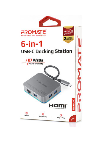 USB TYPE-C Хаб Promate nexus-c grey (144393274)