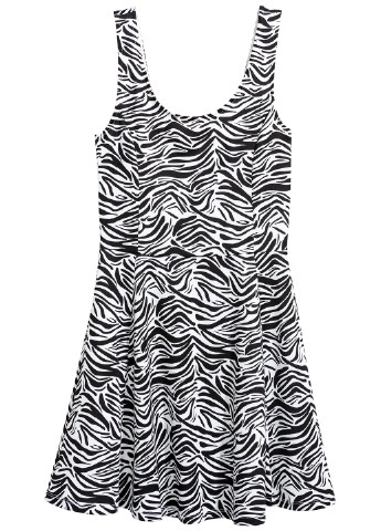 Черно-белое кэжуал платье клеш H&M зебра