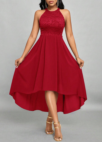 Красное вечернее платье с юбкой-солнце, в стиле ампир SHEIN однотонное