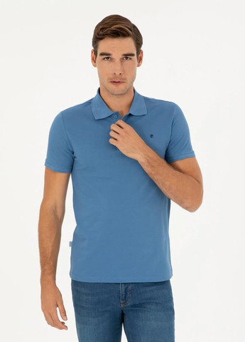 Голубой футболка-поло для мужчин Pierre Cardin однотонная