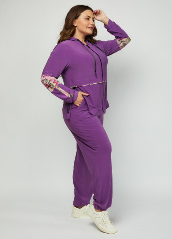 Костюм (толстовка, брюки) Miledi абстрактный пурпурный спортивный вискоза, эластан, полиэстер, трикотаж