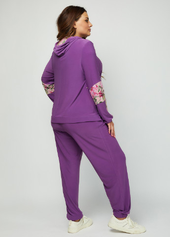 Костюм (толстовка, брюки) Miledi абстрактный пурпурный спортивный вискоза, эластан, полиэстер, трикотаж