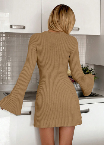 Пісочна кежуал сукня кльош, сукня светр SHEIN однотонна