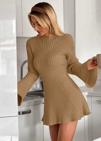 Пісочна кежуал сукня кльош, сукня светр SHEIN однотонна