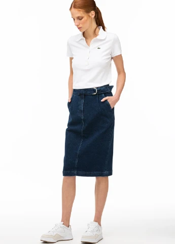 Темно-синяя джинсовая однотонная юбка Lacoste карандаш